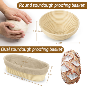 Nguồn cung cấp bánh mì bột chua và giỏ chống, Bộ làm bánh mì hoàn chỉnh-9 "tròn & 10" Giỏ hình bầu dục, què, đánh trứng, cạo - Product Image 3