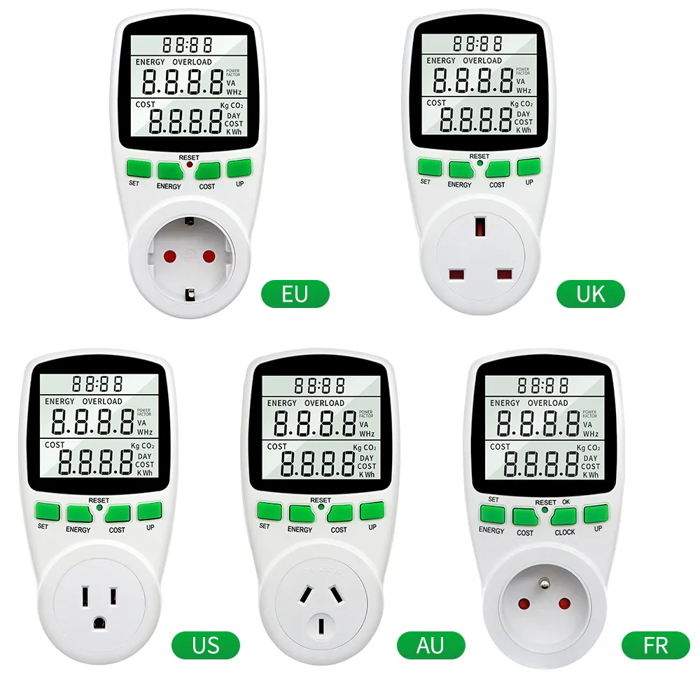 Watt Meter Plug-In Soket Pengukur Daya, Kalkulator Harga Watt Otomatis, Penguji AMP Penguji Penggunaan Listrik Monitor Energi