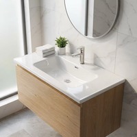 Lavabo de Cerámica KIDOIR para Baño, Lavabo Rectangular Blanco Integrado, 600-1000mm, 5 Tamaños, OEM ODM