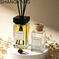 Bouteille diffuseur carrée en verre lisse de haute qualité 40ml 100ml 200ml 250ml avec bouchon en bois et autocollant noir