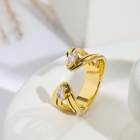Bague ouverte réglable en acier inoxydable pour femme, nouvelle bague élégante à double extrémité avec zircon en forme de goutte d'eau, bijoux de mode