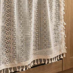 Rideau de porte en dentelle pour four de cuisine de style cottage, jupe de protection pour lave-vaisselle et cuisinière avec bordure en dentelle et attache à pression - Product Image 4
