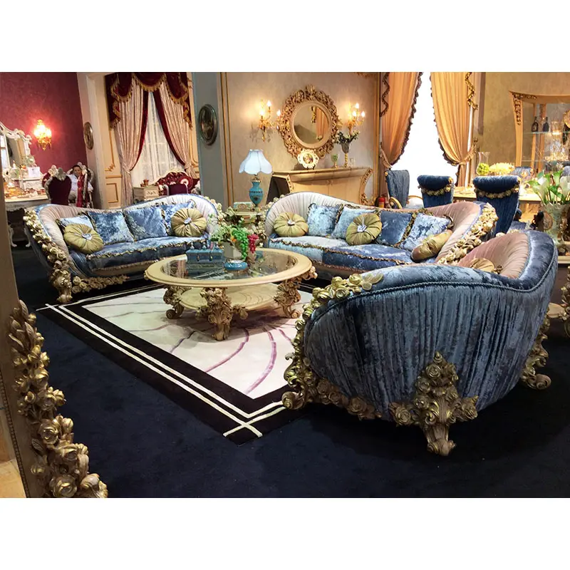 Set Sofa Mewah Eropa Antik, Kualitas Tinggi, Kain Klasik Furnitur Ruang Tamu Sofa