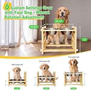 Support d'alimentation réglable en bois pour animaux de compagnie, double support de gamelle pour chiens et chats - Product Image 5
