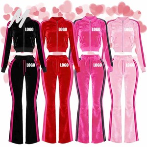 Tuta in Velluto con Strass Personalizzata per Donna, Giacca Corta e Pantaloni a Zampa, Set da Jogging, <span class=keywords><strong>Abbigliamento</strong></span> Loungewear Due Pezzi - Product Image 2