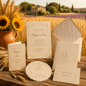 Invitation <span class=keywords><strong>de</strong></span> mariage gaufrée à sec personnalisée, motif Champ <span class=keywords><strong>de</strong></span> <span class=keywords><strong>blé</strong></span> et lavande <span class=keywords><strong>de</strong></span> Provence, Récolte dorée - Product Image 2