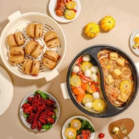 Grande Capacité - Nouvelle Cocotte Électrique Mandarin Yuanyan avec Couvercle en Verre Trempé, Double Contrôle de Chauffage Indépendant, Fonction Friture, Antiadhésive, Facile à Utiliser