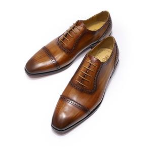 Chaussures Oxford britanniques rétro pour hommes en cuir véritable haut de gamme, à bout rond, style habillé, avec embout en acier, pour l'automne et les soirées - Product Image 5