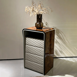 Buffets contemporains de luxe en cuir avec cadre métallique, meuble de rangement moderne en bois plaqué pour hall d'entrée et salon - Product Image 2