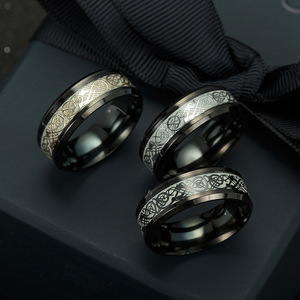 Glow in the Dark Dragon Texture Male Silver <b>Ring</b> Polishing Stainless Steel <b>Ring</b> <b>Man</b> Luminous Glow <b>Ring</b> - Product Image 6