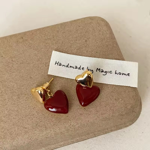 Colección de Pendientes de Diseño, Joyería de Lujo, Pendientes de Corazón con Esmalte Rojo, Pendientes 3D, Regalos para el Día de San Valentín y Cumpleaños - Product Image 3