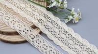 Ruban large en dentelle crochetée florale beige 100 % coton tissé, bord festonné, style bohème, pour la confection de robes