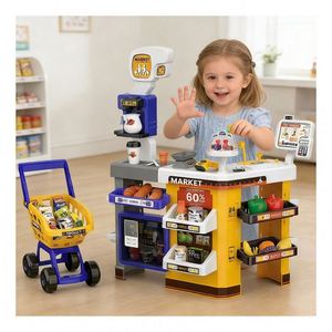 Market Shop Toy Supermarket Cash Register Checkout <b>Desk</b> Scanner Shopping Basket Pretend Grocery Store Learning Kids Toys - Product Image 5