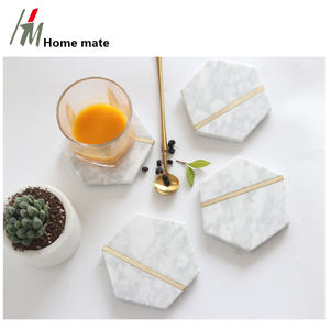 पर्यावरण के अनुकूल अनुकूलित प्राकृतिक सफेद पीतल पट्टी के साथ षट्भुज संगमरमर कप कोस्टर - Product Image 3