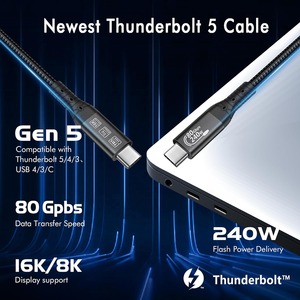 สายเคเบิลธันเดอร์โบลท์ 5 ยูเอสบี 4, ยูเอสบี-ซีสูงสุด 120Gbps, 240W PD3.1 การชาร์จอย่างรวดเร็ว, การถ่ายโอนข้อมูล 80Gbps, ใช้งานร่วมกับอัลตร้าแมคบุคโปร - Product Image 6