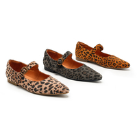 Ballerines tendance pour femmes, imprimé léopard, boucle, dessus en peau de mouton, semelle en caoutchouc antidérapante et légère