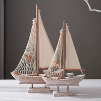 Ensemble de décoration de bateau à voile en bois artisanal de style méditerranéen, ornement de table nautique rustique pour la décoration de la maison et les voyages