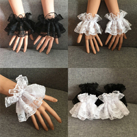 Manchettes en dentelle noire Lolita, manches à volants florales, élégantes, en dentelle élastique, style vintage, pour femmes, pour les goûters