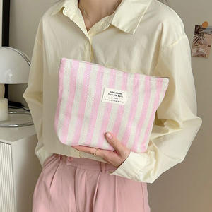 Rayures toile mode pochette de voyage pour femmes filles mignon Simple fermeture éclair organisateur de stockage petit maquillage sac cosmétique - Product Image 5