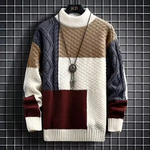 Herren r Japanese Thicke ned Splicing Korean Style Trendy Sweater mit Bottom Knitted Shirt für Herren Strick pullover