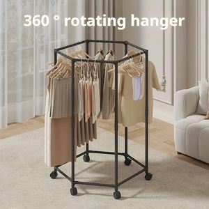 Porte-vêtements en métal à rotation hexagonale à 360 degrés - Gain <span class=keywords><strong>de</strong></span> place - Support <span class=keywords><strong>de</strong></span> <span class=keywords><strong>rangement</strong></span> multifonctionnel pour vêtements pour armoire, chambre à coucher, buanderie - Product Image 4