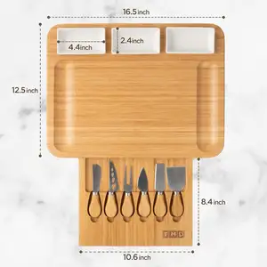 Bamboo Cheese Board And Ceramic Knife Set Beautiful Charcuterie Boards With Bowl Superb House Warming Gifts For Chopping