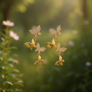 Orecchini pendenti a forma di farfalla dorata per donna, gioielli da festa in lega con strass di cristallo, stile romantico - Product Image 2