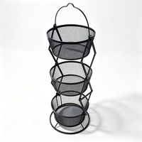 Étagères métalliques pliables industrielles modernes noires à 3 niveaux en maille, revêtement poudré, anti-rouille, robustes pour salon, chambre et salle de bain