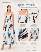 Fabricant de vêtements sur mesure OEM, robes à imprimé floral blanc et bleu, sans manches, taille haute, robes pour femmes