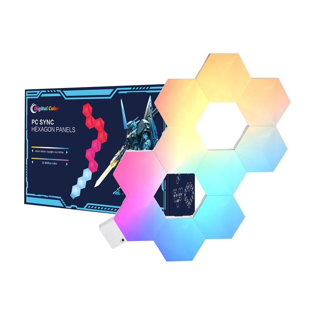 Real-Time RGB Lighting Effects Modern LED Panels for PC Battle Station Competitive Gaming Wireless Remote Hexagon ABS Room Use