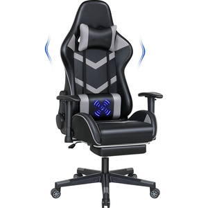 <span class=keywords><strong>Chaise</strong></span> de jeu gamer en cuir noir, entièrement inclinable, avec roulettes, fonction massage, 150 kg, fabrication allemande, best-seller, nouveau modèle élégant. - Product Image 1
