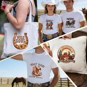Transferencias termoadhesivas DTF de vinilo para camisetas, estilo vaquero del oeste, country, listas para planchar, con diseños 'Old <span class=keywords><strong>Soul</strong></span>' y '<span class=keywords><strong>Wild</strong></span> <span class=keywords><strong>Soul</strong></span>', y parches termoadhesivos. - Product Image 5