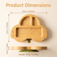Assiette pour tout-petits en fibre de bambou naturelle, en forme de voiture de dessin animé, 3 compartiments, base antidérapante à ventouse, ustensiles d'alimentation pour bébé