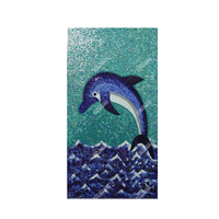 Mosaïque en céramique de verre pour piscine extérieure, motif de poissons et de dauphins, nouvelle conception artisanale de Foshan