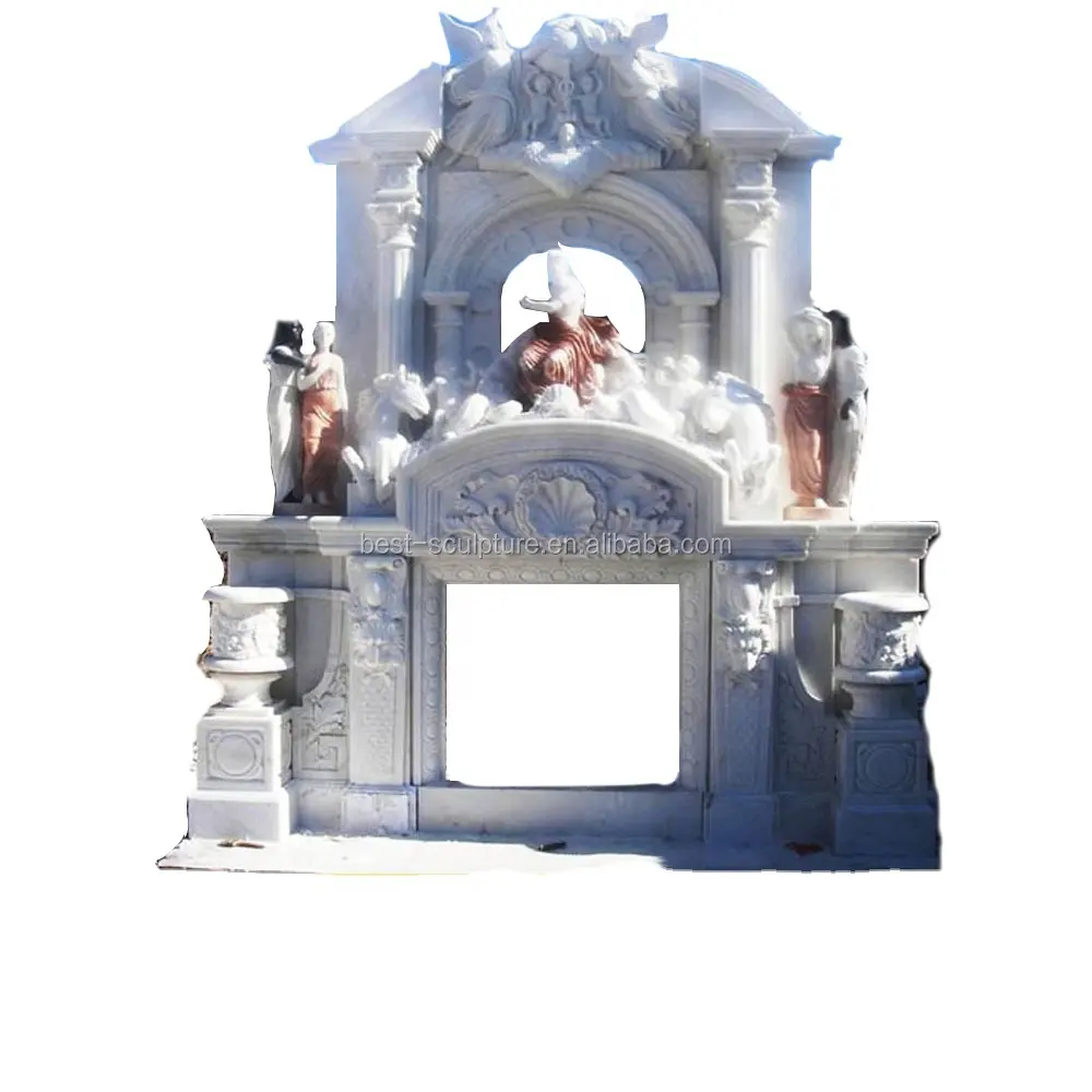 Lareira de mármore clássica decorativa com design de estáticas de anjo