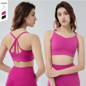 Hot New Style Thin Straps Cross Back Gym Yoga Top Shockproof With Chest Pad Women Fitness Sport Undergarments