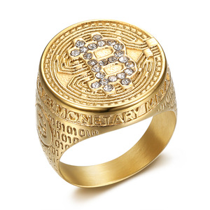 Anillos de Accesorio en Tono Dorado con Símbolo Grabado Estilo Moneda Retro y Circones Brillantes para Cumpleaños - Product Image 2
