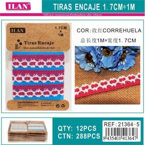 Nastro in pizzo Ilan 1,7 cm x 1 m rosa rosso blu, decorativo per cucito e progetti fai da te - Product Image 2