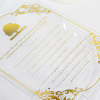 Numéros de table créatifs en acrylique transparent 5x7, panneau de menu de mariage, carte de placement personnalisée avec motif arbre doré et base