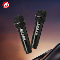 Speaker Karaoke Bluetooth Kabinet Kayu dengan 2 Mikrofon Nirkabel Suara Berkualitas Tinggi Portabel untuk Bernyanyi di Rumah, Pesta Keluarga