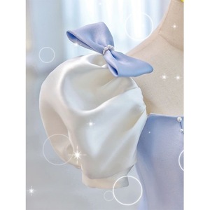 Blue Ball Gown Square Neck Satin Prom Dress Sky Blue Adult Size X072 Contrast Color Elegant Evening Wear - Product Image 4