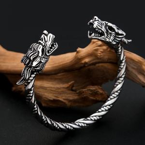 Bracelet Yunnique pour homme en acier inoxydable, tête de loup torsadée style Viking, solide, durable, rétro, haute qualité, bijoux vintage en métal lourd - Product Image 4