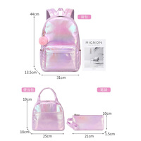 Ensemble de sacs d'école 3-en-1 pour filles : sac à dos, sac à déjeuner et trousse à crayons, en PVC imperméable, grande capacité, motif géométrique, style tendance