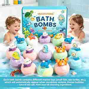 Set de 12 Bombas de Baño con Forma de Animales Marinos para Niños y Niñas, Bolas de Baño Efervescentes con Aroma Natural y Mini Figuras de Animales Marinos - Product Image 2