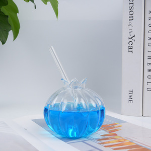 Vasos de Vidrio Creativos con Forma de Flor de Granada, Lindos y con Pajita, Gran Venta - Product Image 5