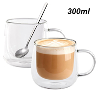 Ensemble de 2 tasses en verre à double paroi isolées avec poignée, tasses en verre transparent pour cappuccino, expresso, thé et boissons chaudes