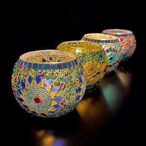 Amber Clear Metal Lids Votive Mosaic Customized Iridescent 4oz 8oz <b>Glass</b> <b>Candle</b> <b>Jar</b> With Wooden Lid - Product Image 1