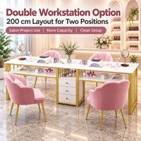 Table de manucure pour salon de beauté avec plateau style marbre et rangement pour les acheteurs en gros