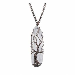 Top Plaza Naturel Pierre Brute de <span class=keywords><strong>Cristal</strong></span> De Guérison Pierres Précieuses Collier Bronze Arbre de Vie Fil Enroulé Clair Quartz Pendentif pour wo - Product Image 1