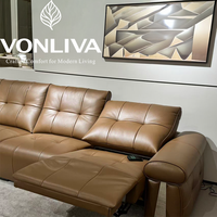 Sofá de Cuero Ecológico Vonliva, 4 Plazas, Modular, Seccional, Esquinero, Reclinable Eléctrico, Moderno, Relleno de Esponja, para Apartamento, Hotel, Villa, Estilo Europeo